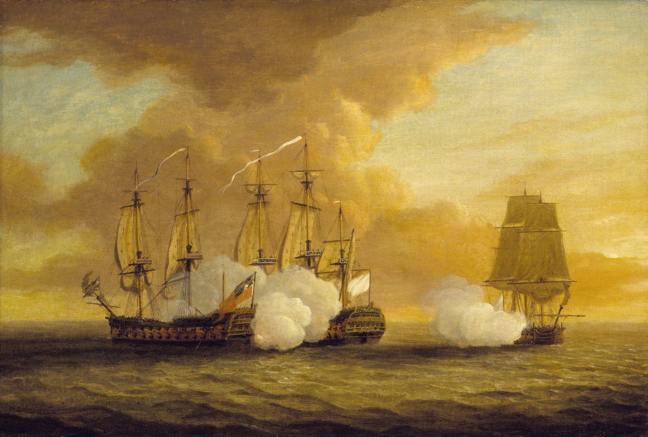 Flådekamp mellem HMS Lion og Elisabeth og det franske skib Du Teillay den 9. juli af Dominic Serres