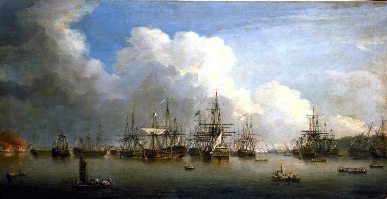 Syvårskrigen (1756-1763): Erobringen af den spanske flåde i Havana (Cuba), august og september 1762. Olie på lærred, midten af det 18. århundrede, af Dominic Serres (1722-1793). af Dominic Serres