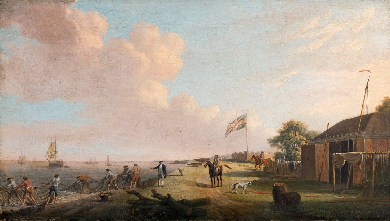 Udsigt over Tilbury Fort med Fishermen Hauling Nets, 1770 af Dominic Serres