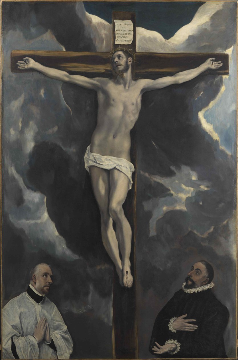 Kristus på korset tilbedt af to donorer, slutningen af det 16. århundrede.. af Dominico El Greco