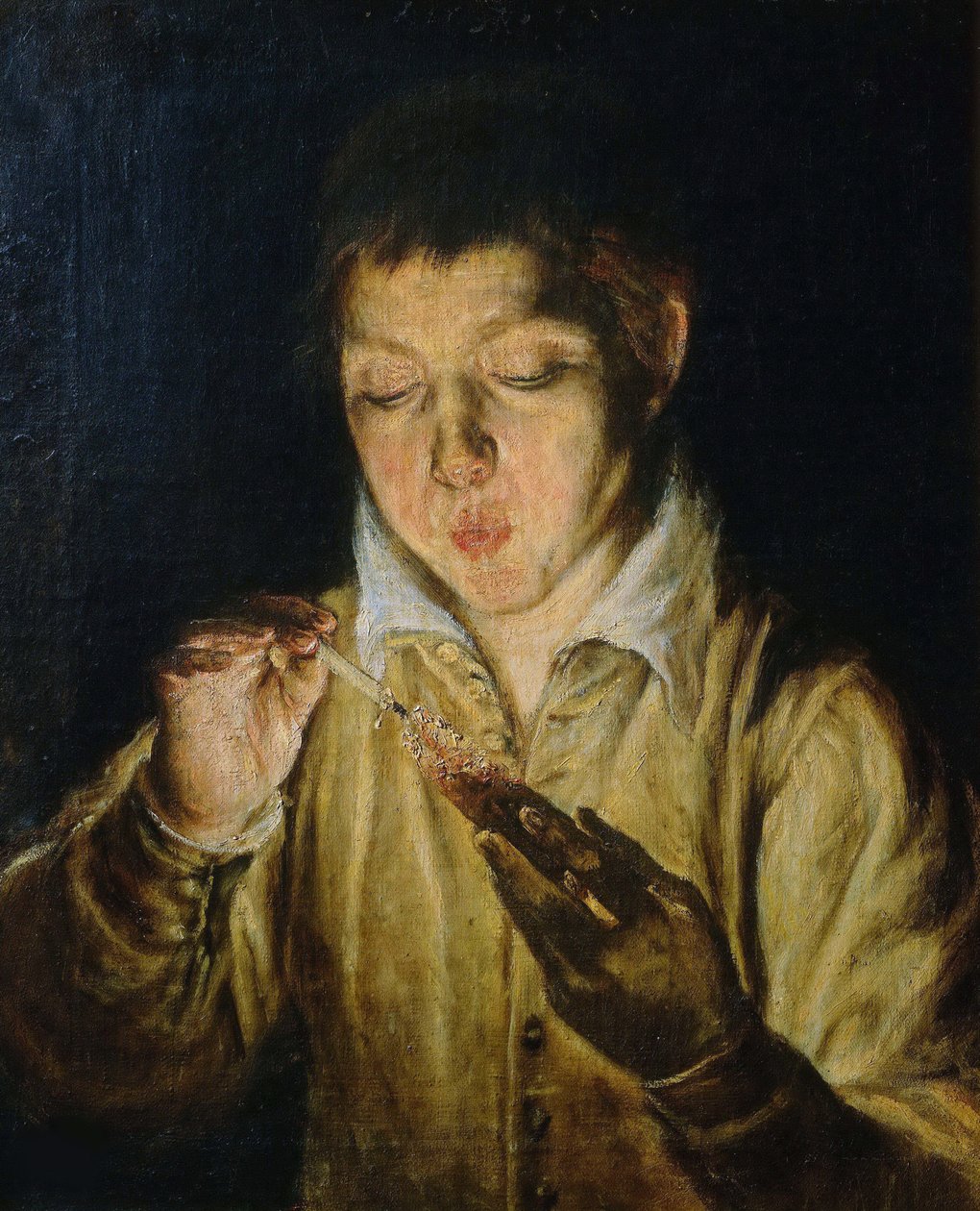Snitch Boy blæser på en taper, ca 1571-1572. af Dominico El Greco