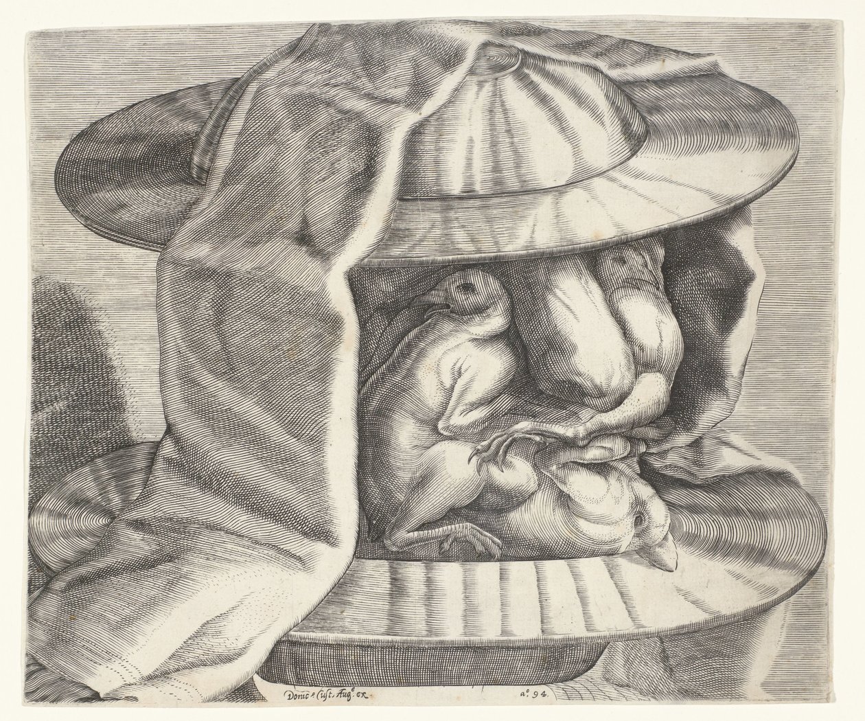 Et grotesk hoved med en hjelm i stil med Arcimboldo Et grotesk hoved med hjelm i stil med Arcimboldo af Dominicus Custos
