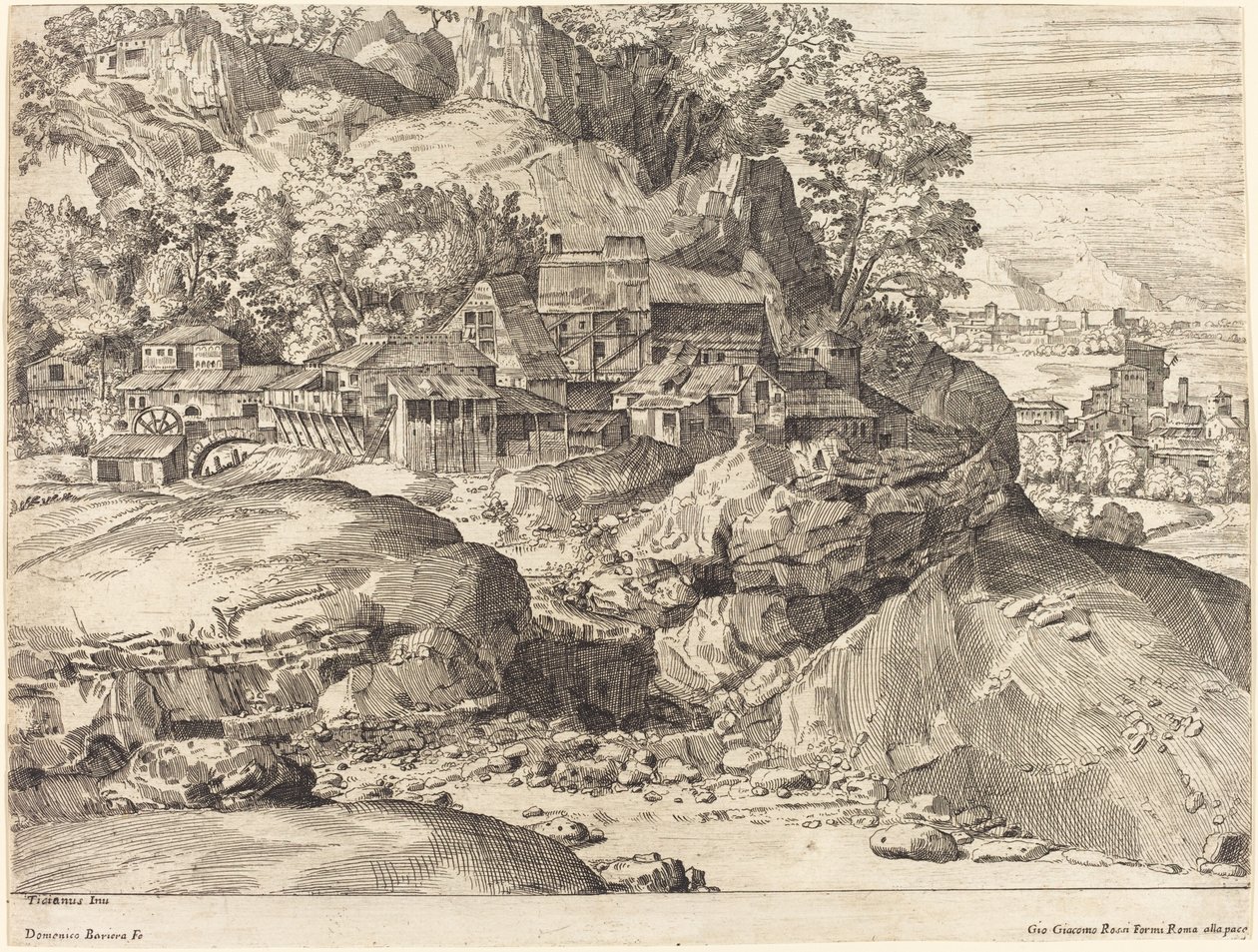 Landskab med en Mølle af Dominique Barrière after Titian