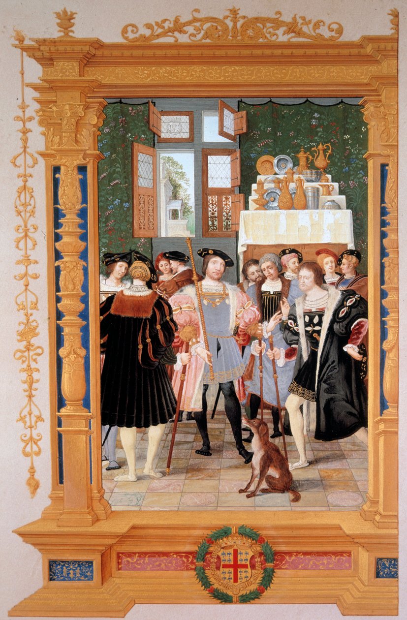 Etienne Leblanc (1490-1565) præsenterer for Anne de Montmorency (1493-1567) sin oversættelse af Cicerons tale (1531) - Kopi af frontispicen bevaret i Sankt Petersborg (Rusland), gouache af Dominique Henri Guifard (1838-1913) , slutningen af det 19. århundr af Dominique Henri Guifard