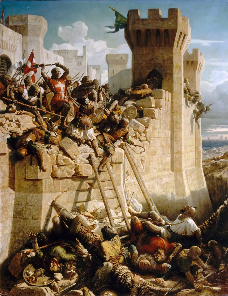 Guillaume de Clermont forsvarer murene ved Siege of Acre, 1291 af Dominique Papety