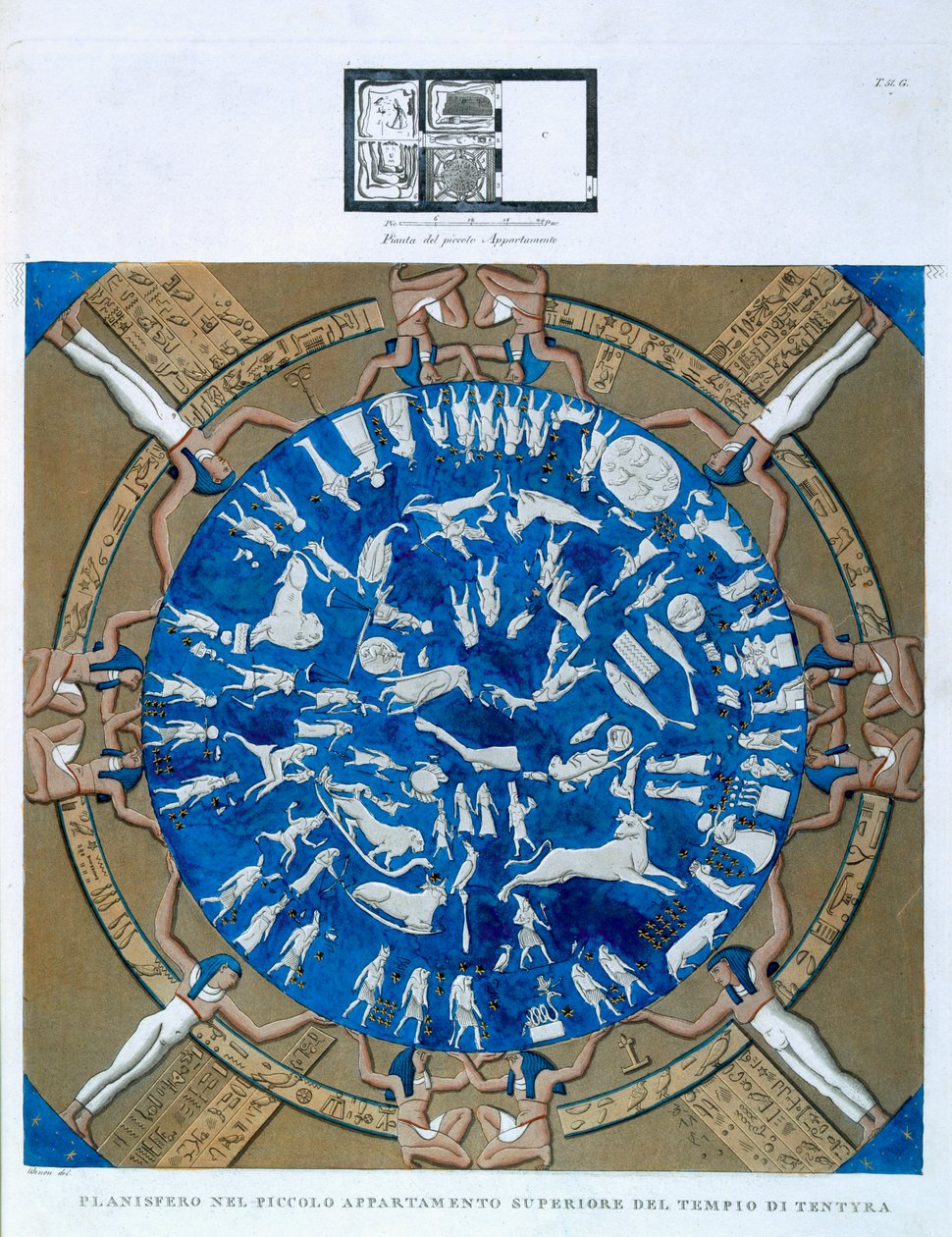 Astrologisk planisfære i Denderas stjernetegn, fra loftet i kapellet ved Hathor-templet, Dendera, Egypten ca. 1802 af Dominique Vivant Denon
