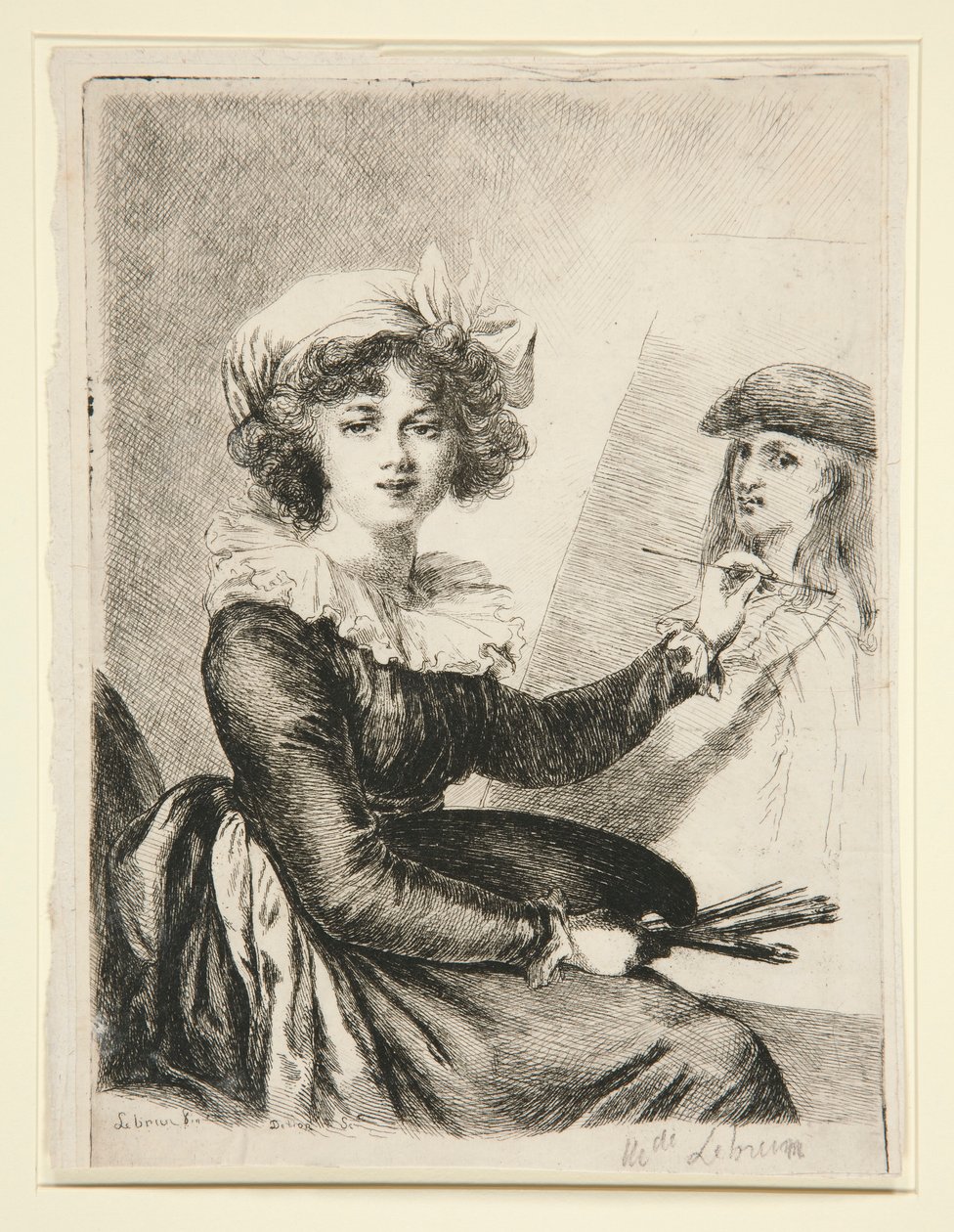 Louise-Elisabeth Vig?e-Lebrun, (Mlle Lebrun) efter, og omvendt til, selvportrættet fra 1790 i Uffizzierne af Dominique Vivant Denon