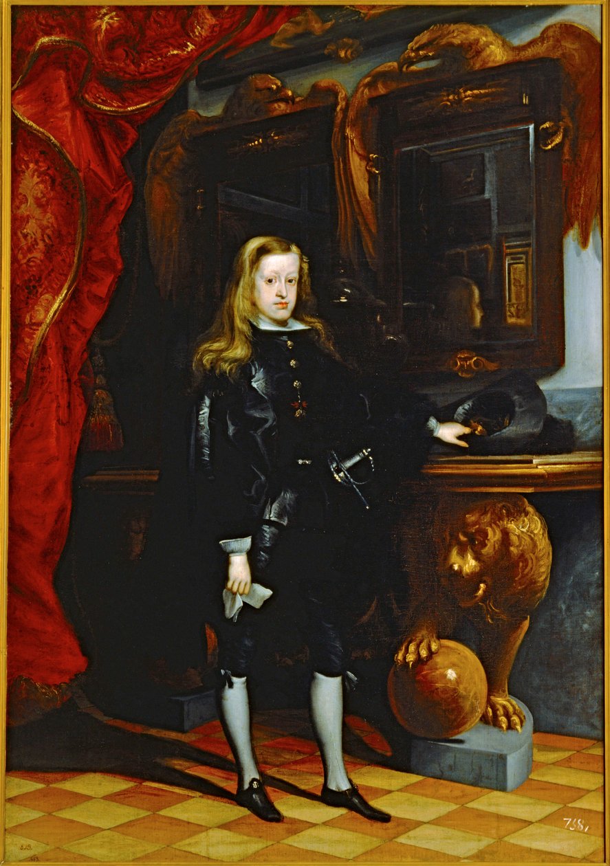 Carlos II, søn af Philipp IV ... (maleri på lærred) af Don Juan Carreno de Miranda