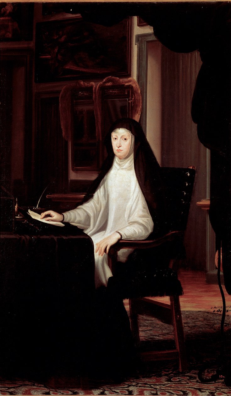 Portræt af dronning Mary Anne af Østrigs enke (olie på lærred af Don Juan Carreno de Miranda