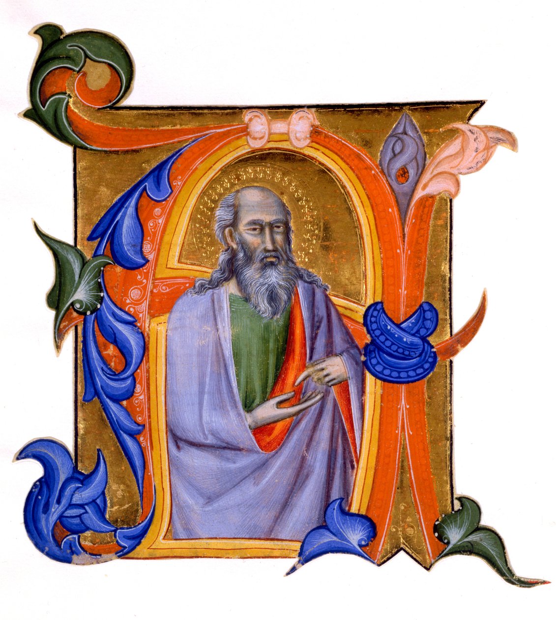 Illuminated initial A, ca.1382-99 (vandbaseret pigment og bladguld på pergament) af Don Silvestro dei Gherarducci
