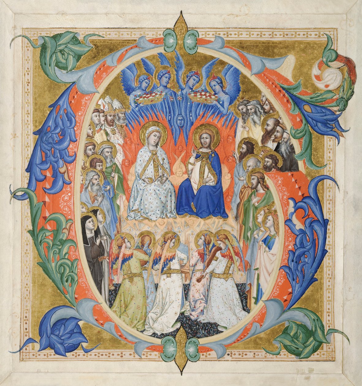 Indledende G[audeamus omnes] fra en Gradual: The Court of Heaven, 1371-77. af Don Silvestro dei Gherarducci