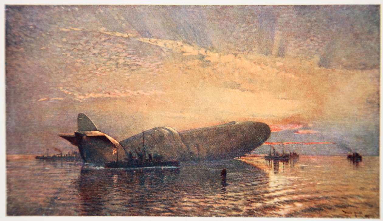 St. George and the Dragon: Zeppelin L15 i Themsen, april 1916, illustration fra 