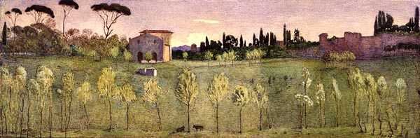 Villa Borghese, Rom (akvarel) af Donald Andrew Brown