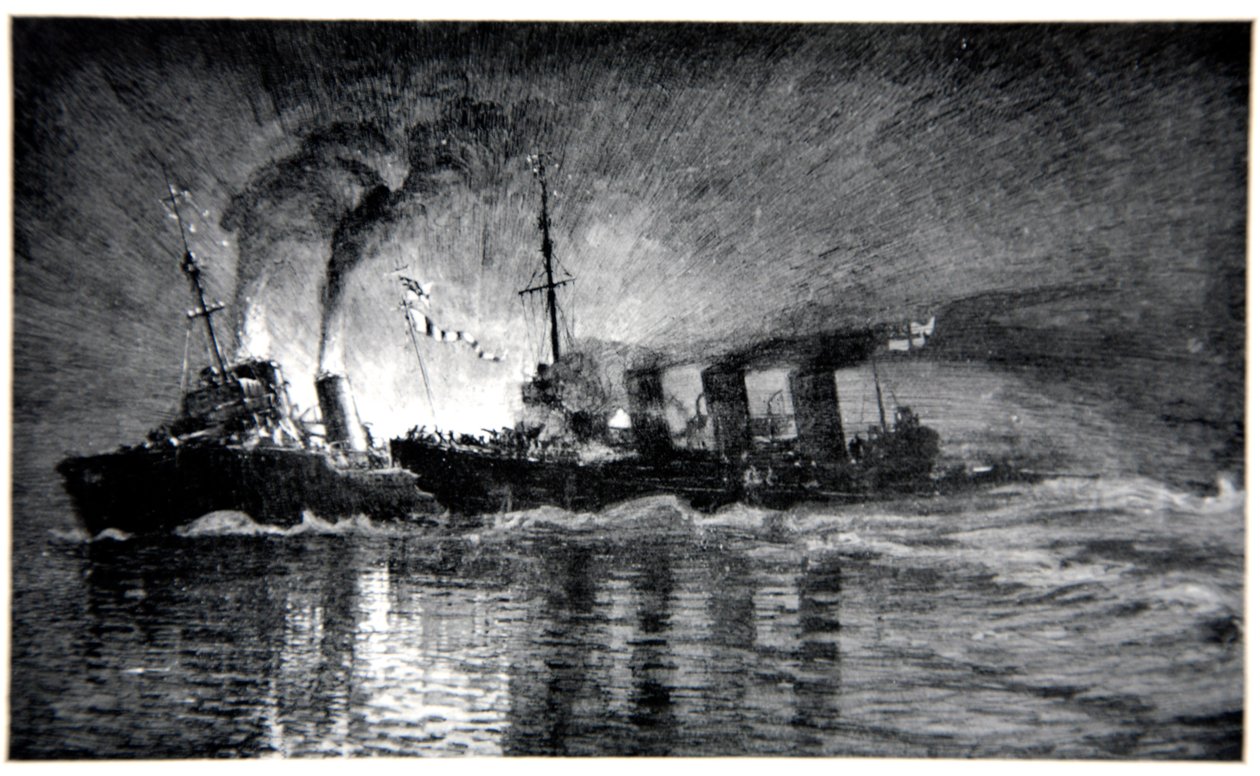 HMS Broke ramler den tyske ødelægger, illustration fra 