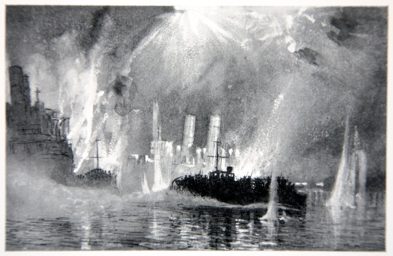 Motorlancerer redningsbesætninger på blokskibene ved Zeebrugge, illustration fra 