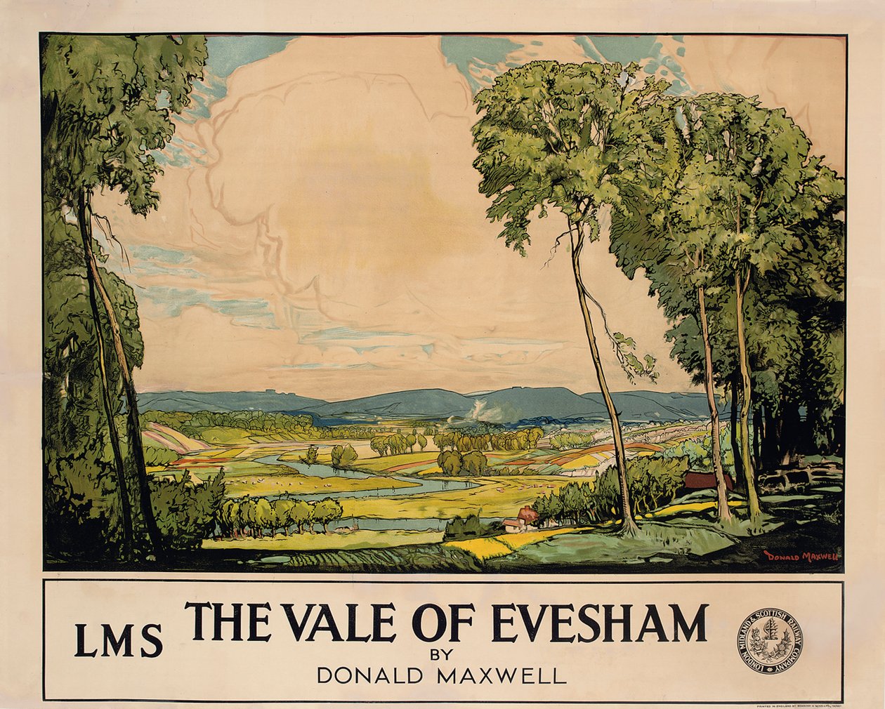 The Vale of Evesham, plakat, der reklamerer for London, Midland og Scottish Railway (farve litho) af Donald Maxwell