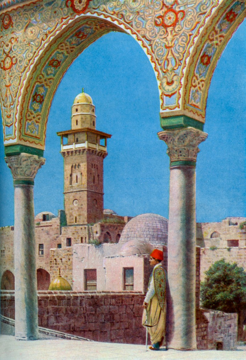 Islamisk minaret på Tempelbjerget, Jerusalem, Palæstina, c1930