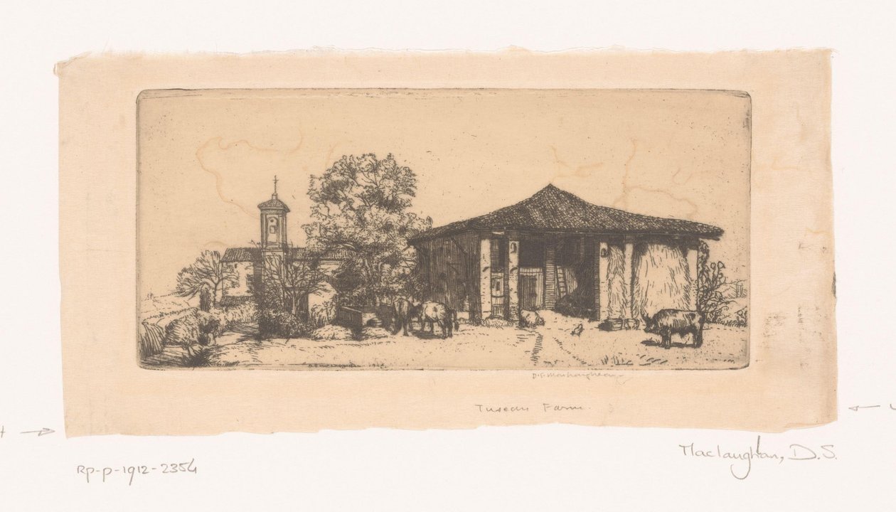 Toscansk gård En toscansk gård (titel på objekt) af Donald Shaw MacLaughlan (signed by artist)