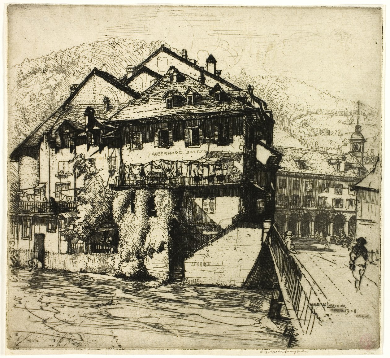 Huse på Aare, Schweiz af Donald Shaw MacLaughlan