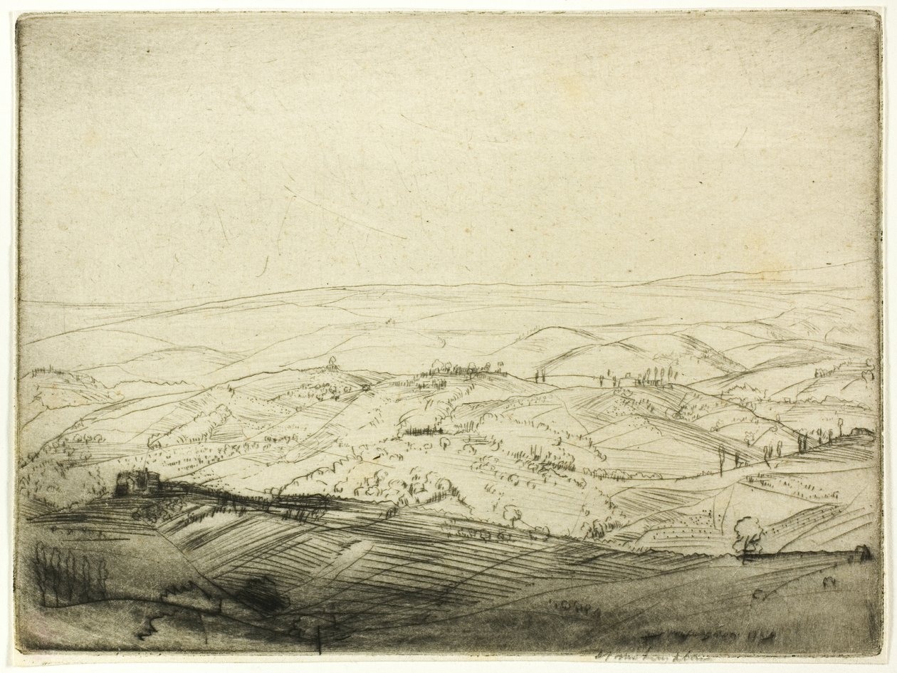 Skitse fra San Gimignanos mure af Donald Shaw MacLaughlan