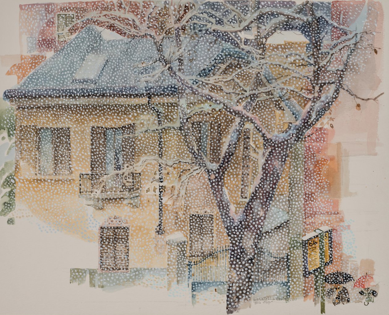 Busstoppested, 2011 (akvarel på papir) af Donatella Merlo