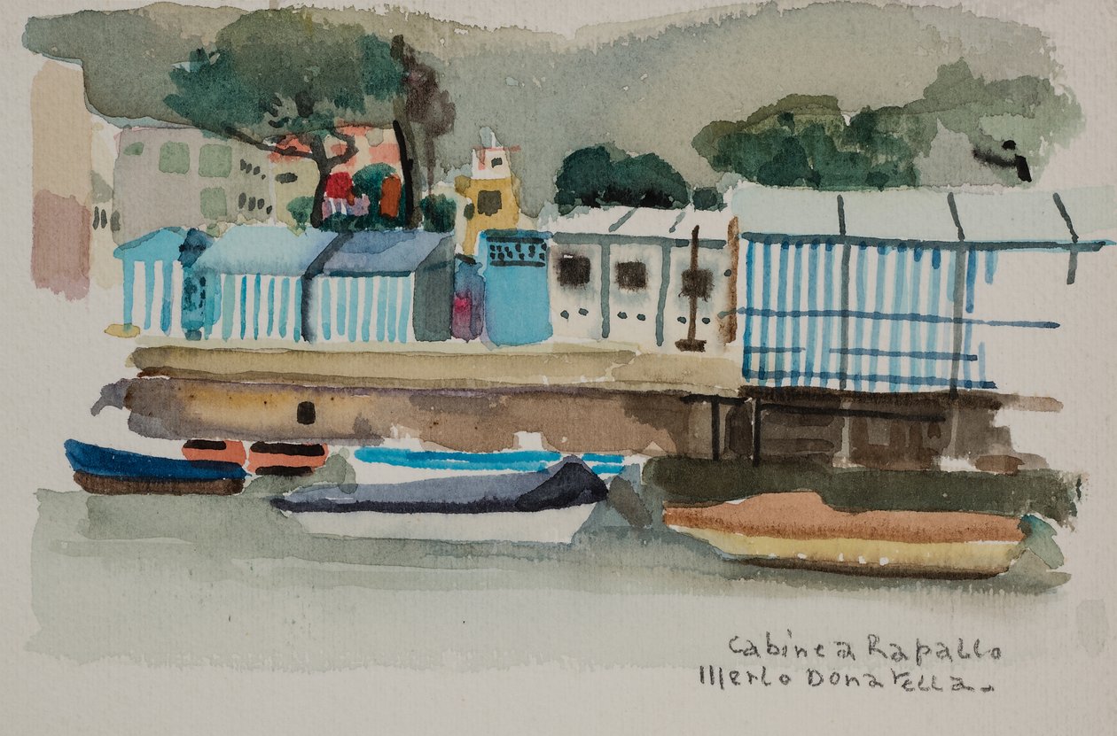Hytter i Rapallo, ca. 1979 (akvarel på papir) af Donatella Merlo