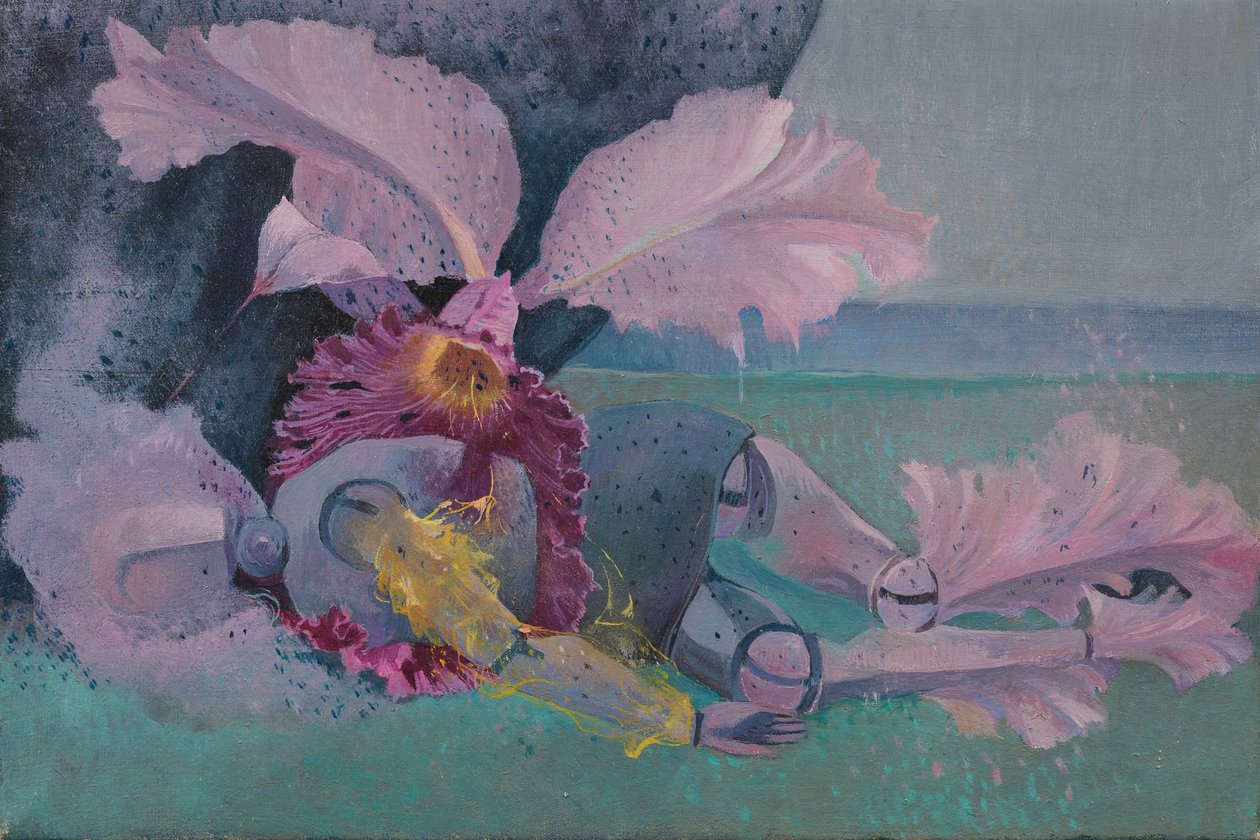 Metamorphosis, Mannequin and orchid, ca. 1968 (olie på lærred) af Donatella Merlo
