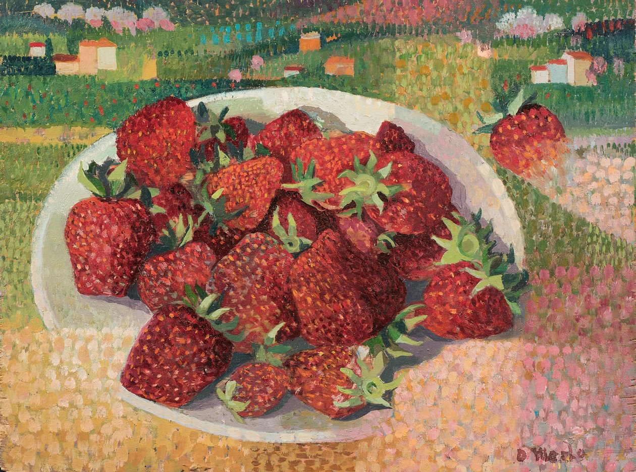 Jordbær, ca. 1985 (olie om bord) af Donatella Merlo