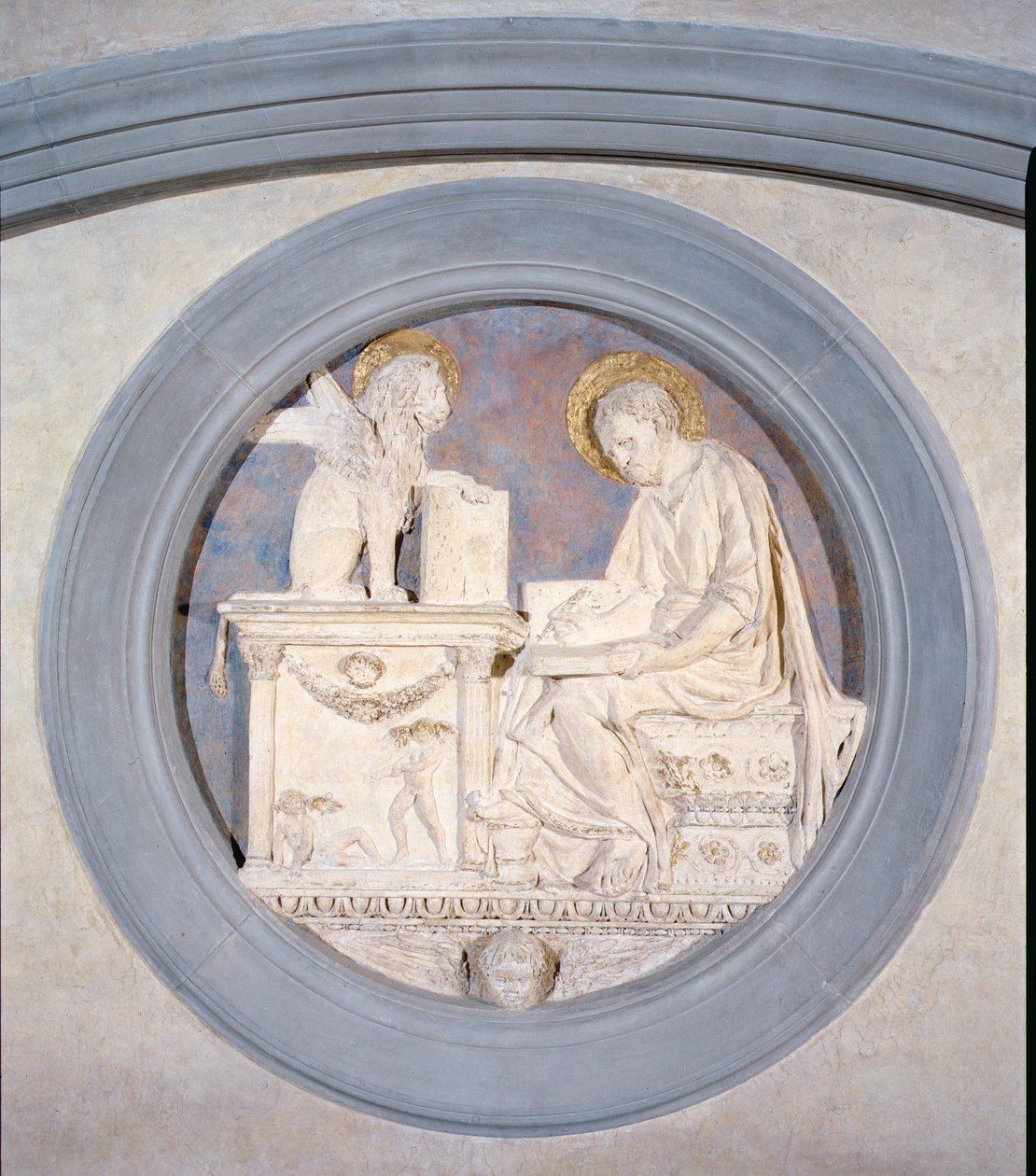 Medaljon af Sankt Markus evangelisten, det gamle sakristi (gips) af Donatello