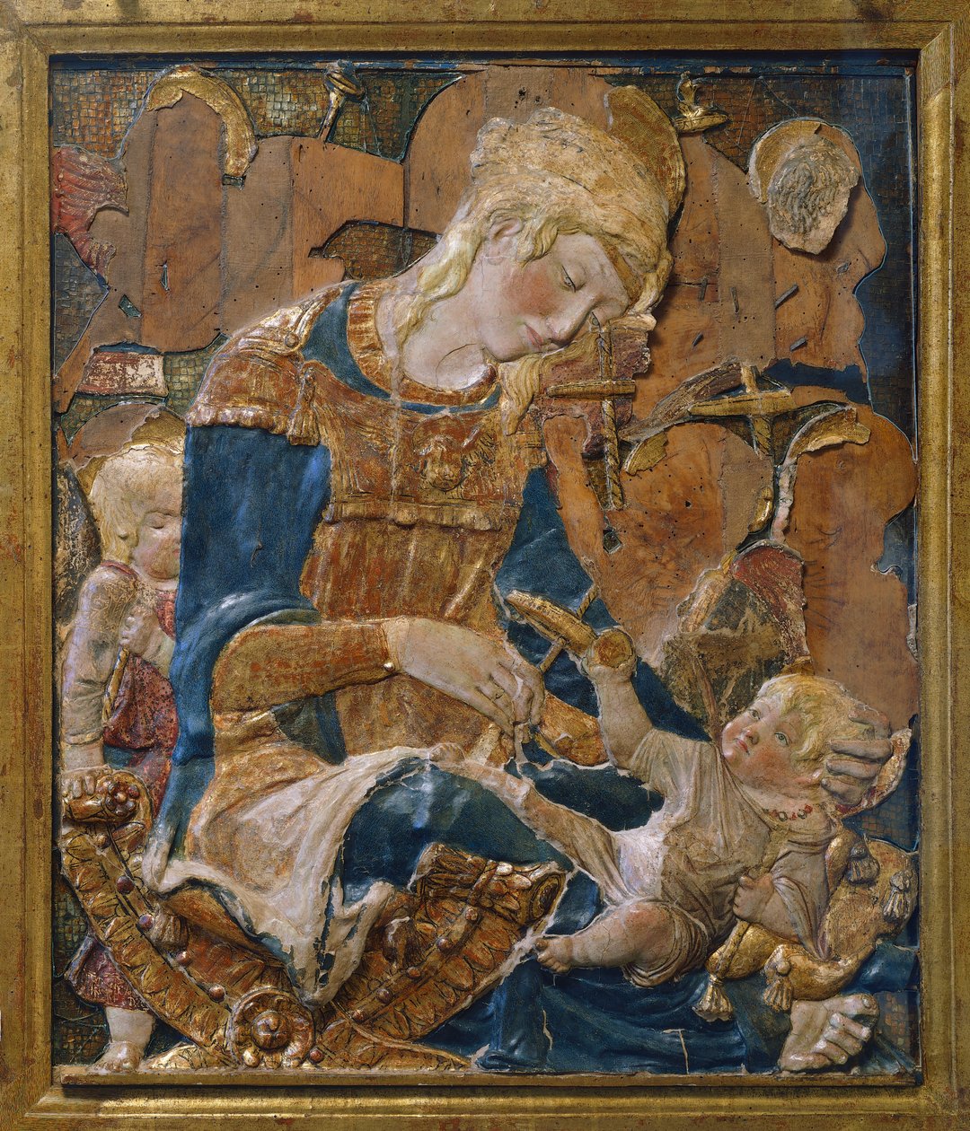 Madonna med barn, tilskrevet Donato di Niccolo di Betto Bardi aka Donatello (ca 1386-1466), terracotta relief, Italien af Donatello