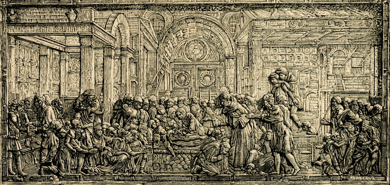 Miraklet med den grådige mands hjerte, Sankt Antonius-alteret, bronzerelief af Donatello, Sankt Antonius-basilikaen i Padua, Padua, Veneto, Italien, træsnit fra Le cento citta d