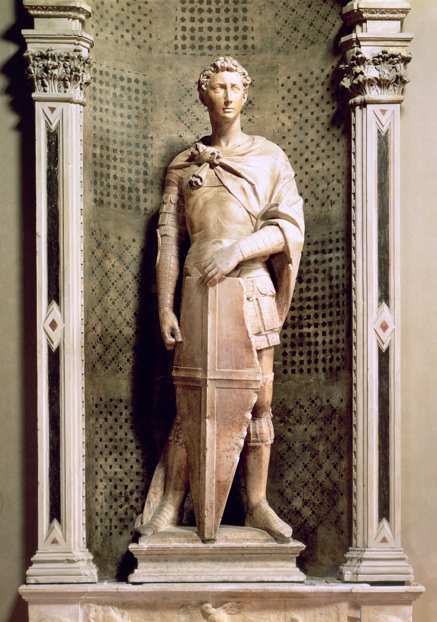 St. George i en niche med et relief af St. George, der dræber dragen nedenfor (marmor) (se også 55431 og 87899) af Donatello