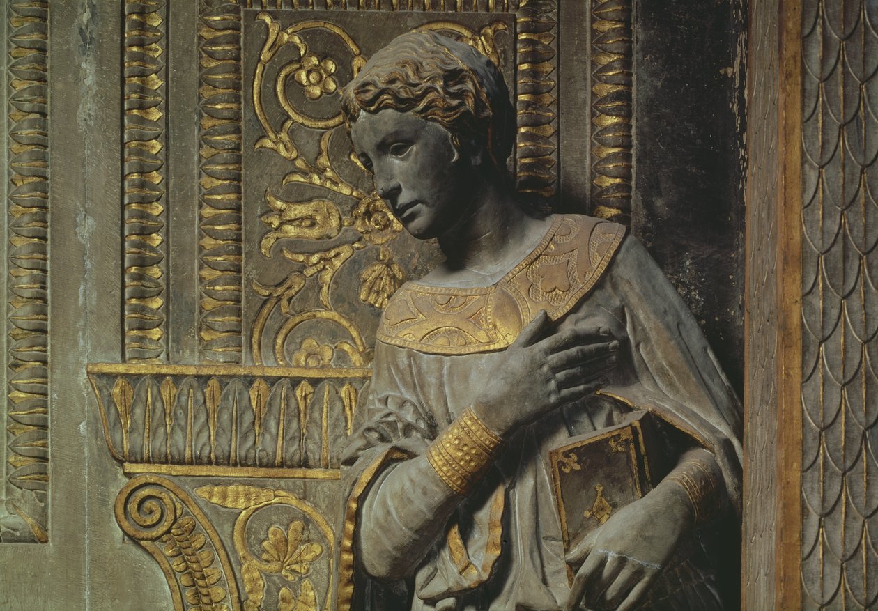 Cavalcanti Annunciation: detalje af Jomfruen af Donatello 1386-1466 c.1435 forgyldt kalksten af Donatello
