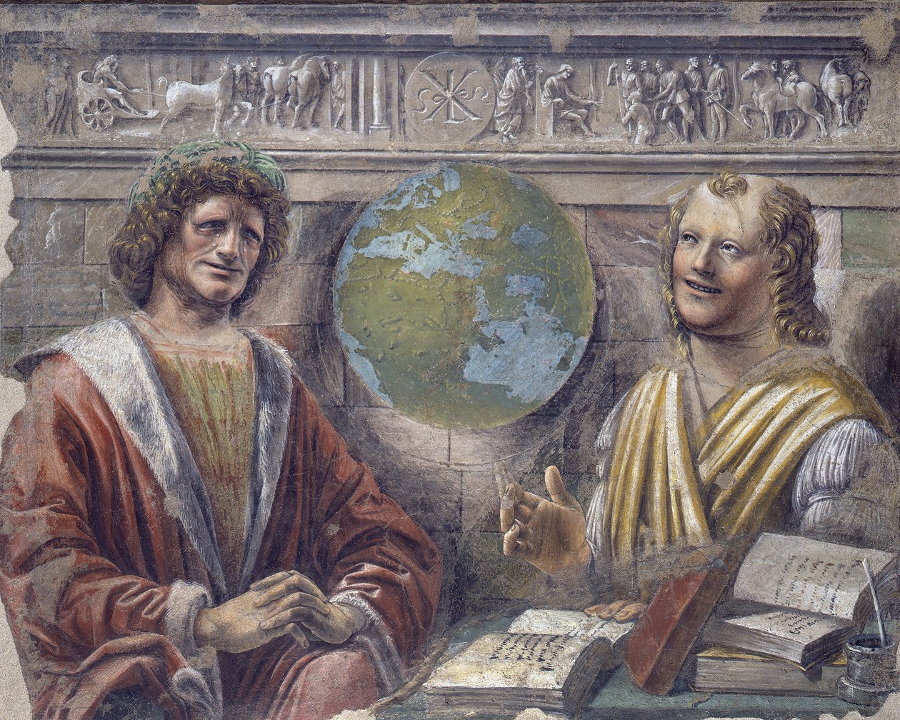 Heraclitus og Demokrit, ca. 1486 (fritliggende freskomaleri båret på lærred) af Donato Bramante