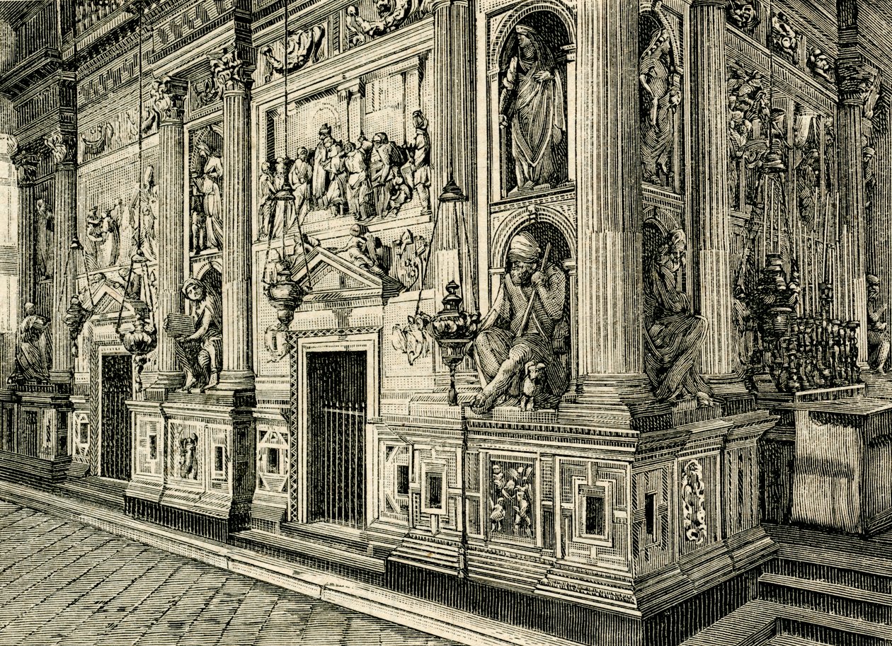 Marble Screen of Holy House, designet af Donato Bramante (1444-1514), Sanctuary of Holy House, Loreto, Marche, Italien af Donato Bramante