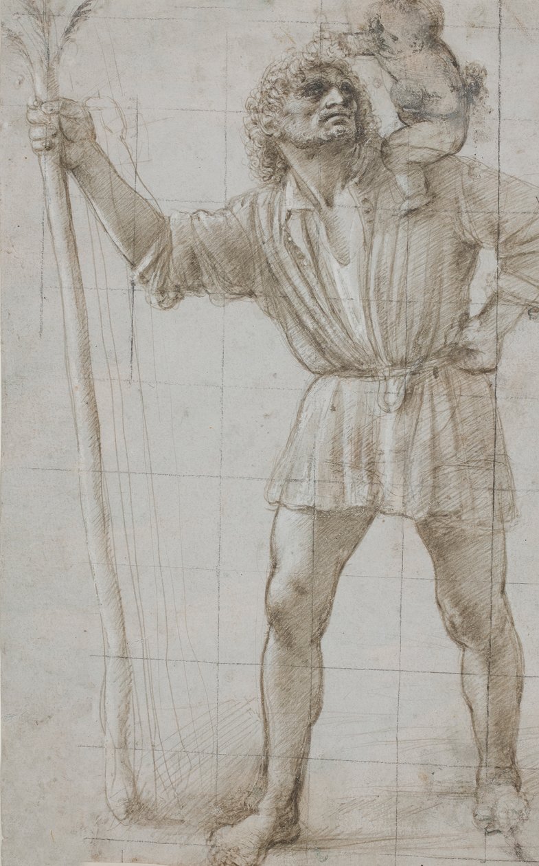 St. Christopher med Jesusbarnet, ca. 1490 (Silverpoint, forhøjet med hvid, på lysegråt forberedt papir) af Donato Bramante