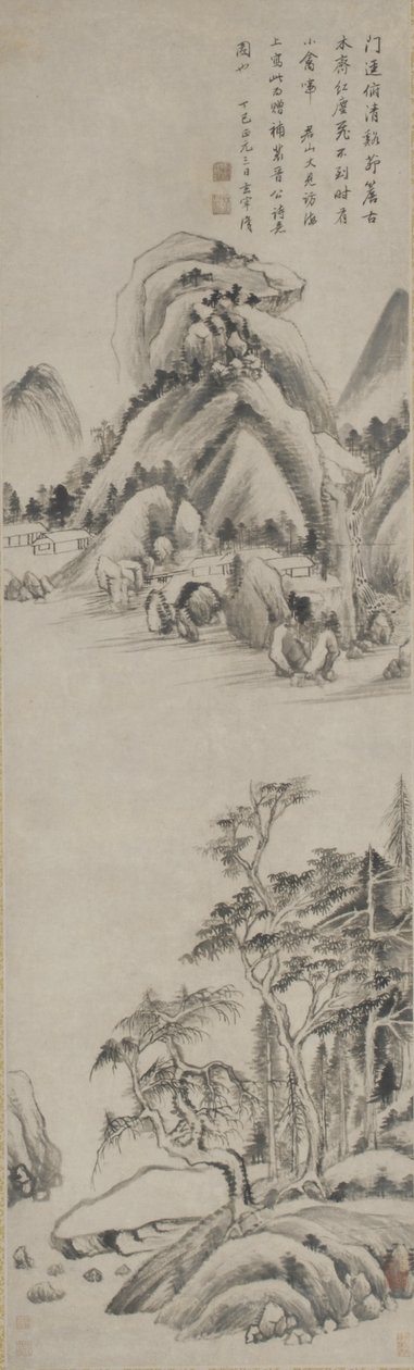 Landskab, Ming-dynastiet, 1617 (blæk på papir) af Dong Qichang
