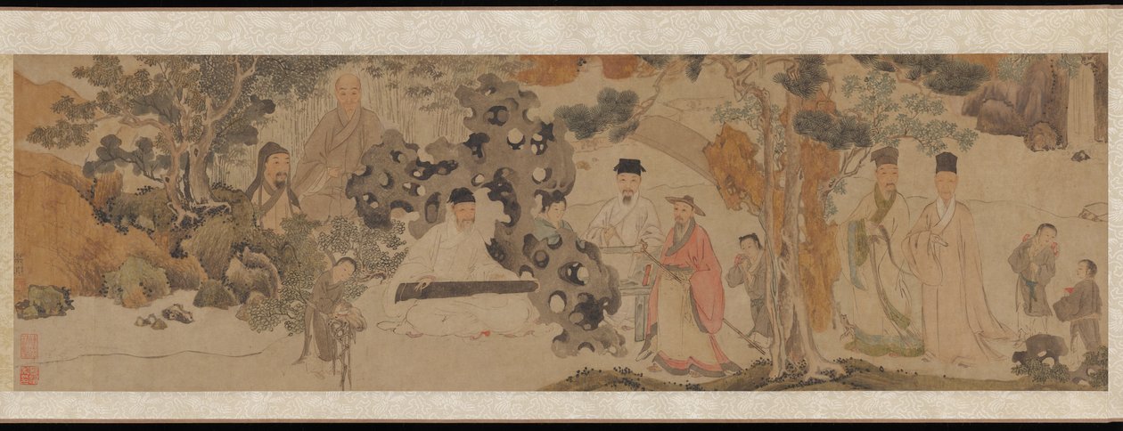 Exalted Gathering in the Green Woods, ca. 1620 (blæk og farve på papir) af Dong Qichang