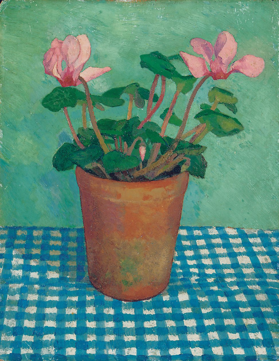 Cyclamen i en gryde (olie om bord) af Dora Carrington