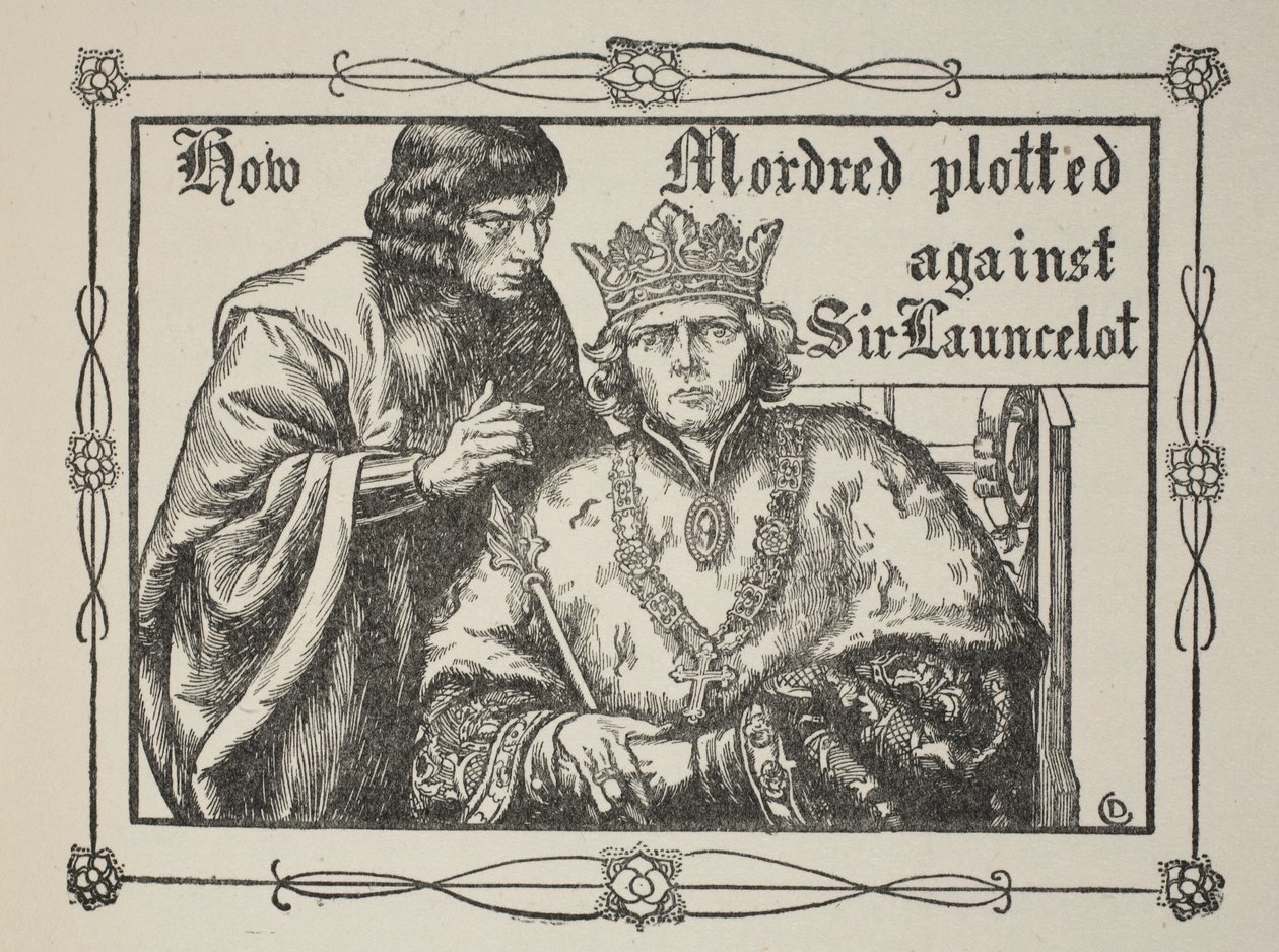 Hvordan Mordred planlagde mod Sir Launcelot, illustration fra "Stories of King Arthur and te Round Table" af Beatrice Clay, 1. udgave, 1905 af Dora Curtis
