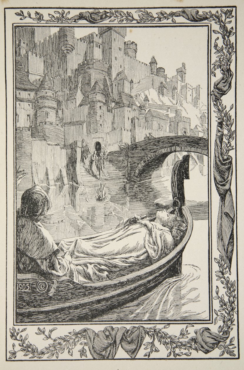 Prammen flød ned ad floden, illustration fra 