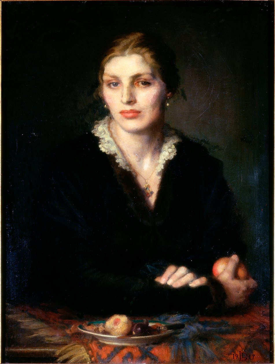 Lady with Fruit Gladys Holman Hunt, 1917 olie på lærred af Dorothea Landau