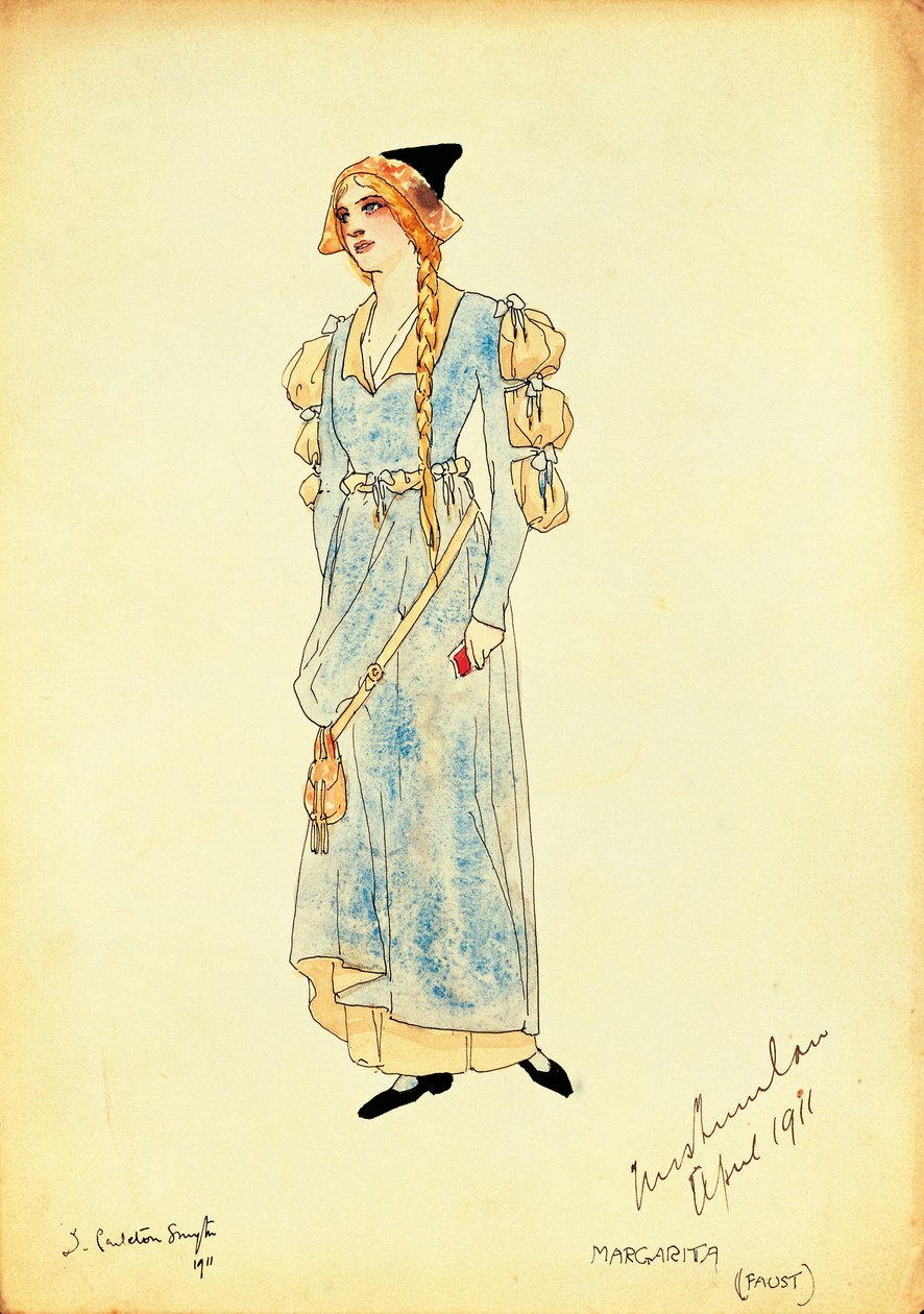 Kostumeskitse til Marguerite til forestillingen Faust, af Carleton Smyth af Dorothy Carleton Smyth