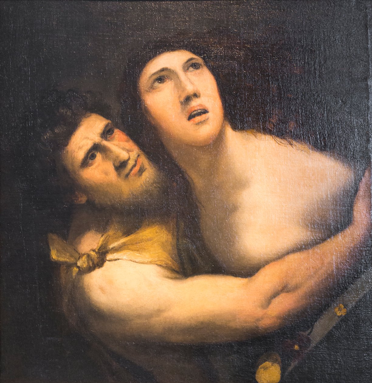 Satyr og nymfe (olie på lærred) af Dosso (after) Dossi
