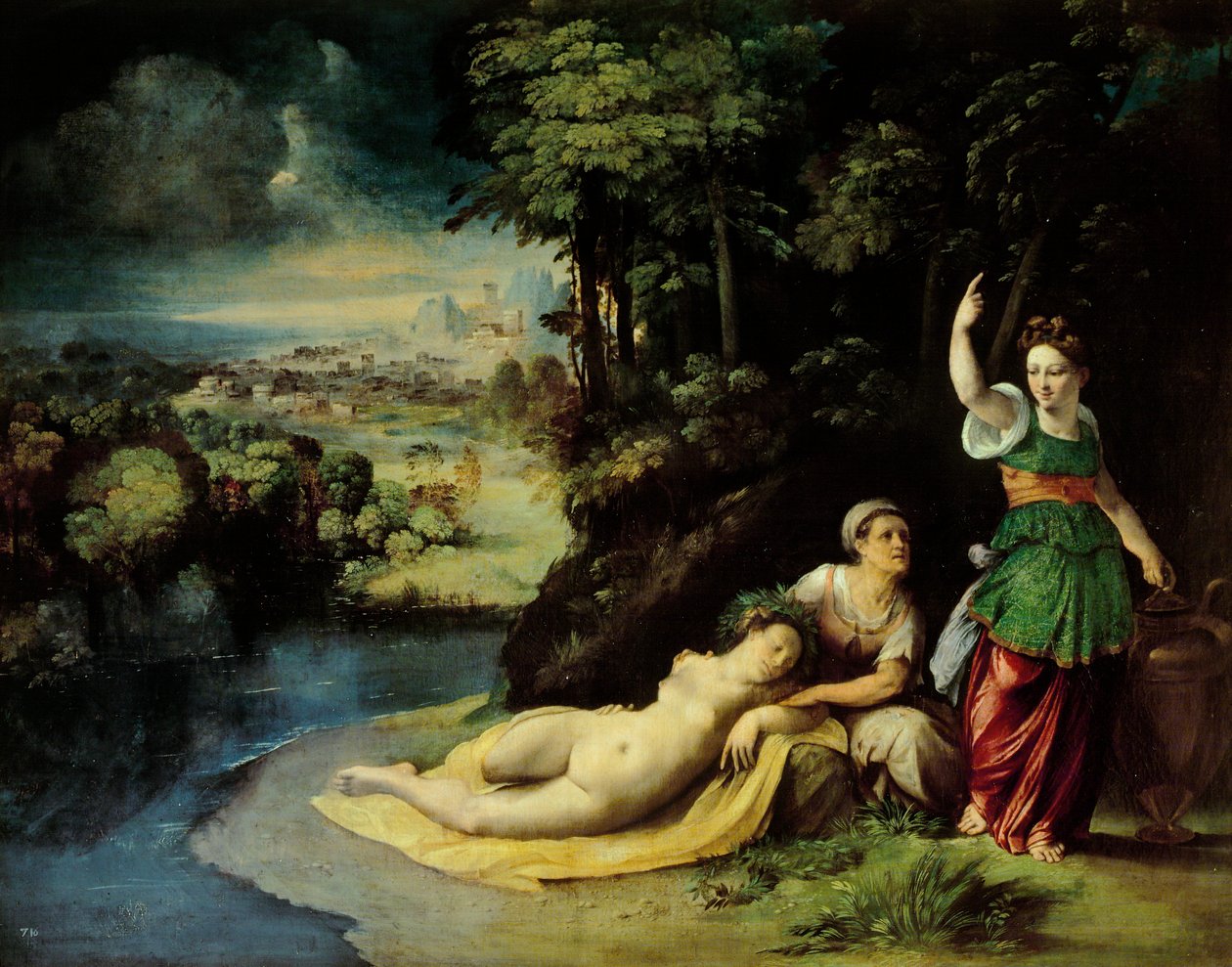 Diana og Callisto, ca. 1528, af Dosso Dossi (ca. 1486-1542), olie på lærred, 49x61 cm af Dosso Dossi