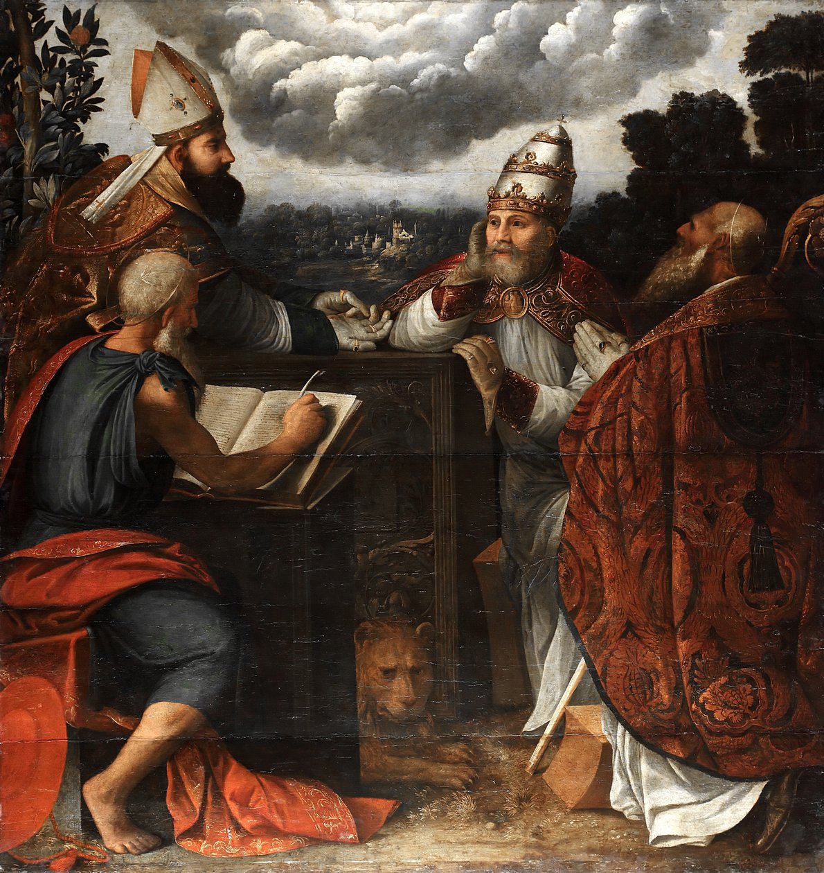 Fire kirkefædres uenighed om den ubesmittede undfangelse, 1541 af Dosso Dossi