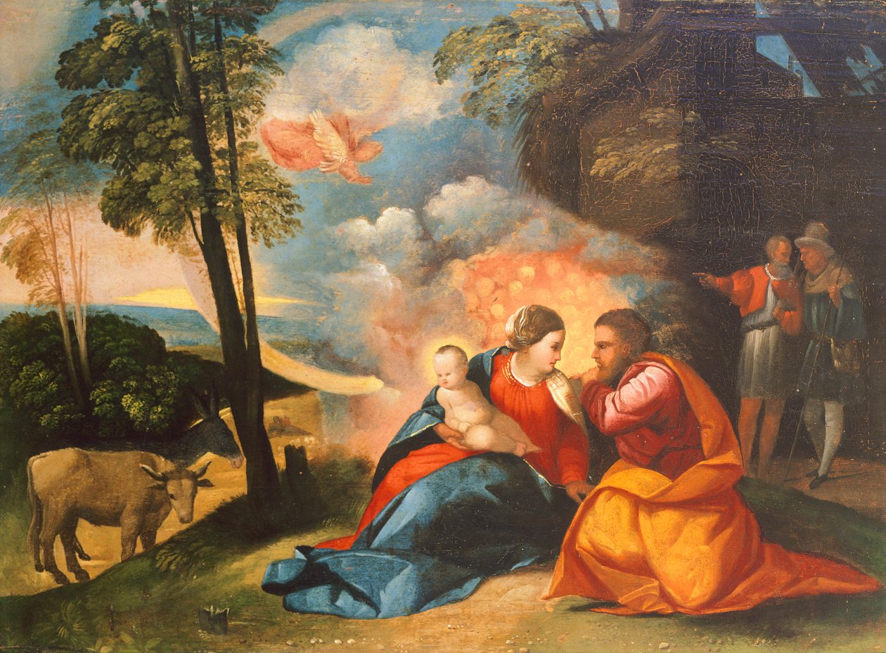 Jesu fødsel, ca. 1512-1513, af Dosso Dossi (ca. 1490-1542), olie på panel, 39x54 cm af Dosso Dossi