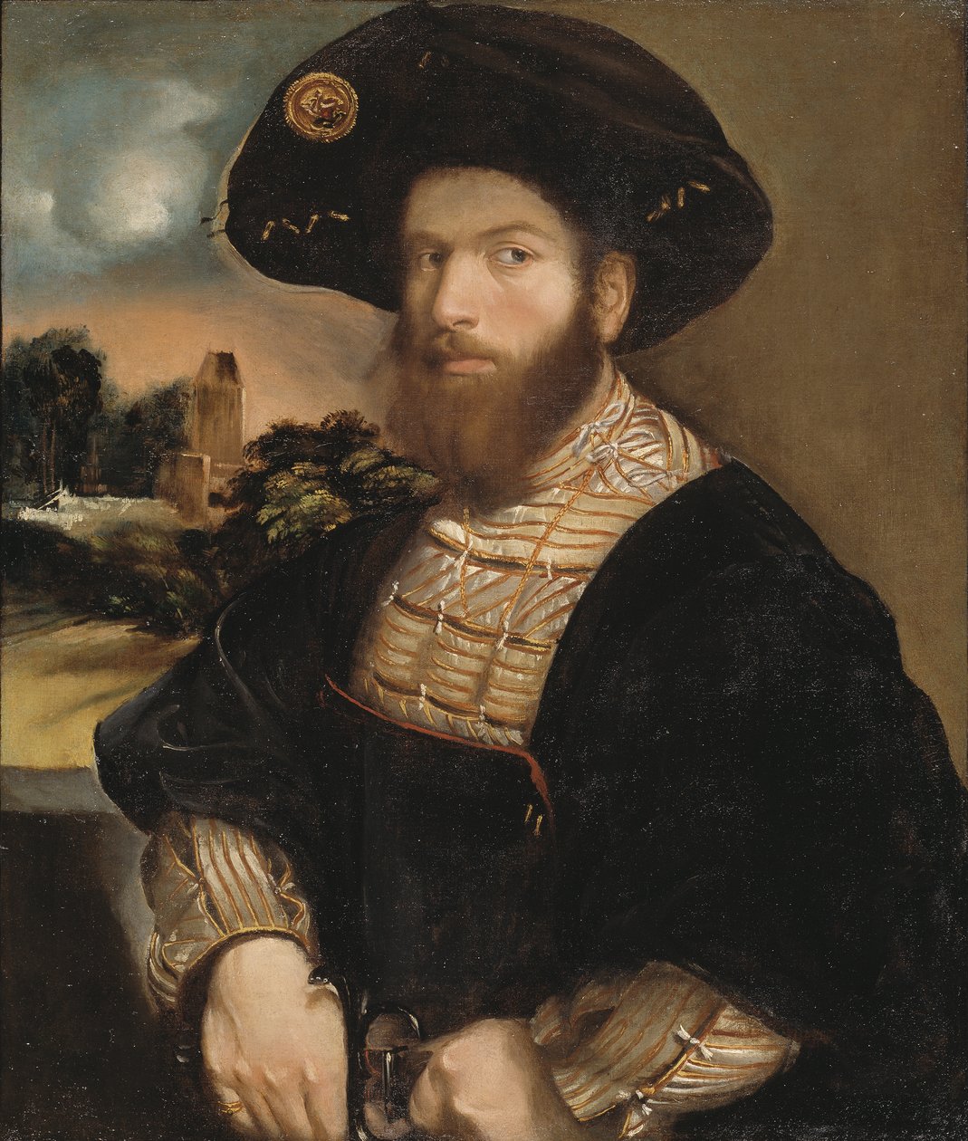 Portræt af en mand med sort baret, ca.1530 af Dosso Dossi