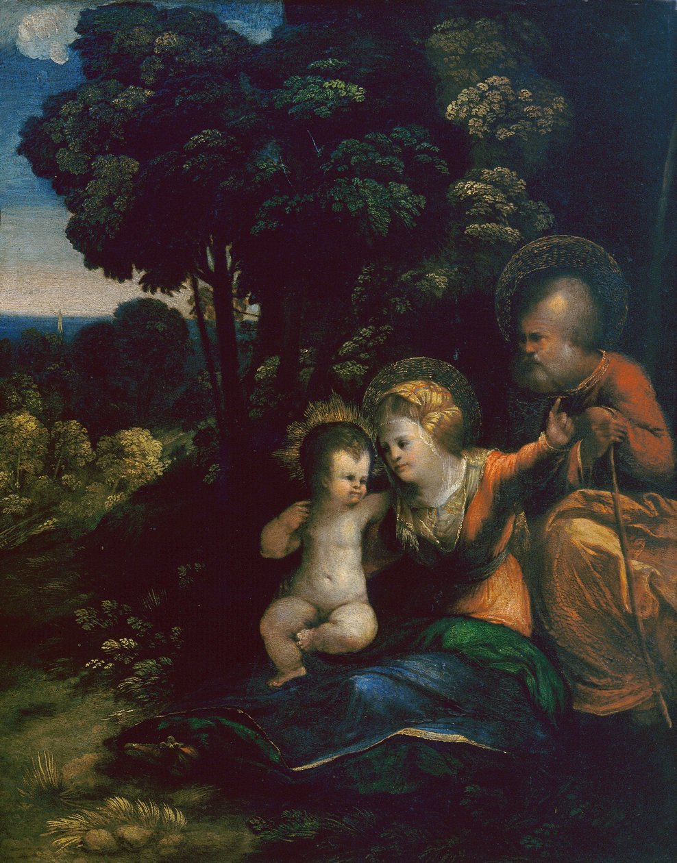 Hvil på flugten til Egypten af Dosso Dossi i Uffizi-galleriet i Firenze af Dosso Dossi