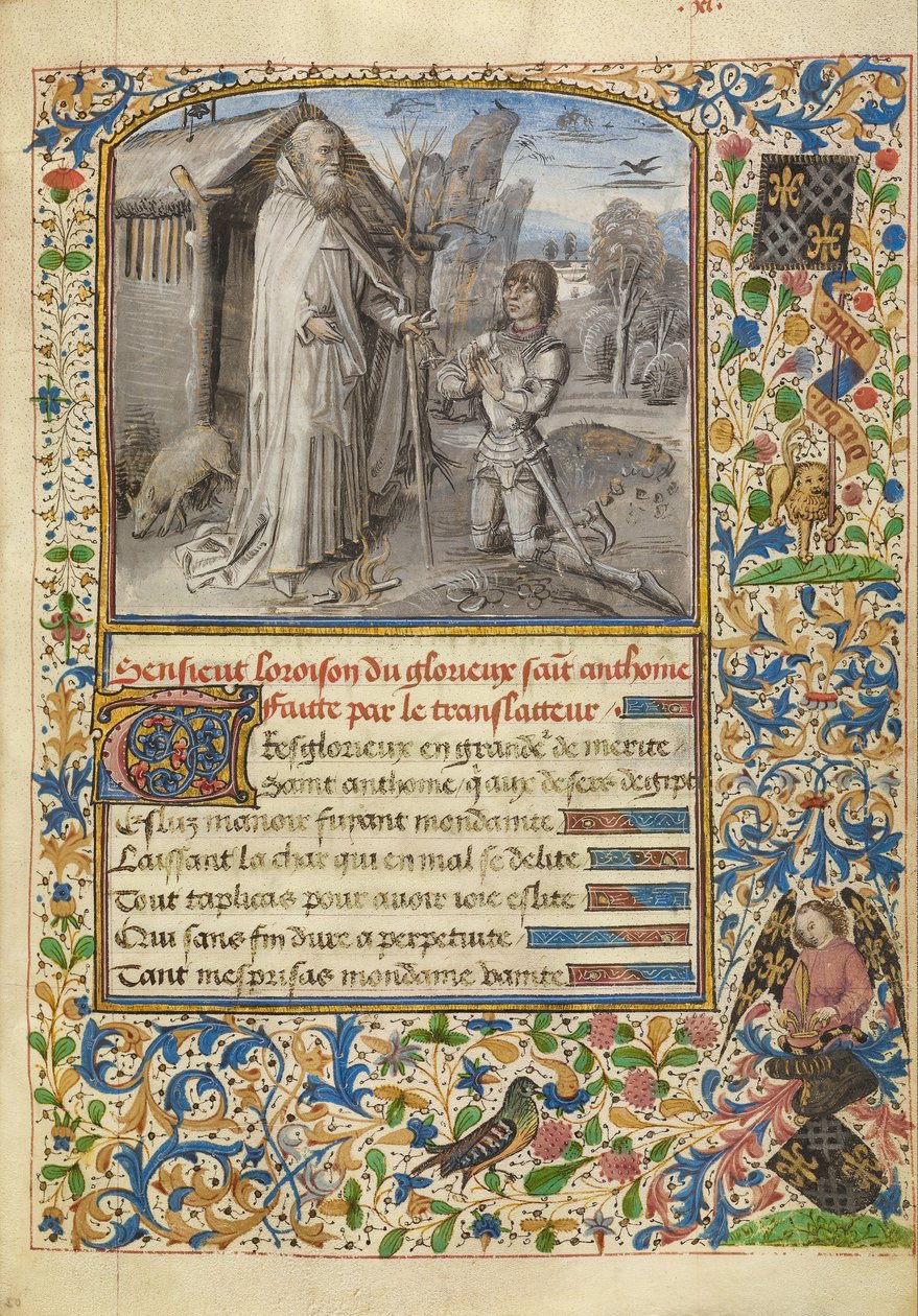 En ung ridder i rustning, der knæler i bøn før Saint Anthony af Dreux Jean